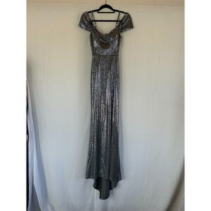 Juniors Prom/Dance Dress by Next/Up Size 5/6 Blue/Silver Sequined High/Low, Slit